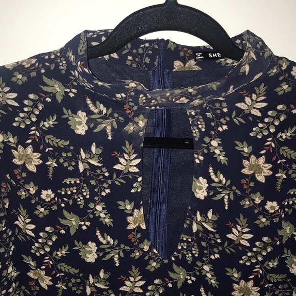 Navy floral shift dress with collar - Picture 2 of 3